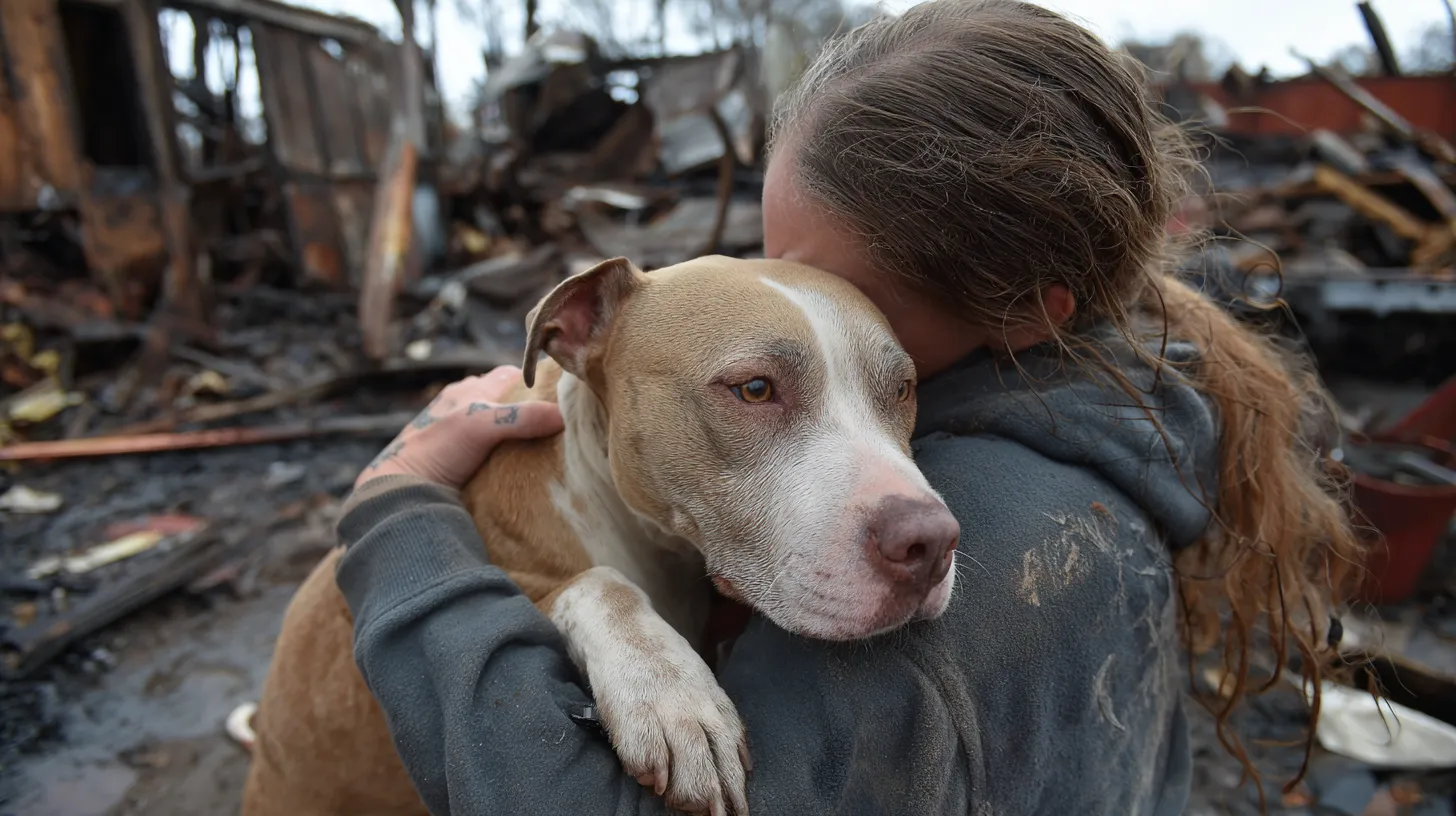 Rescued dog embraced by new adopter after shelter pickup