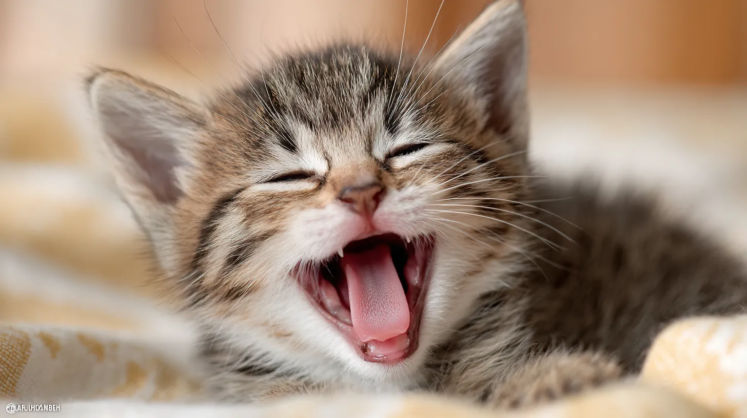 Cute kitten yawning portrait