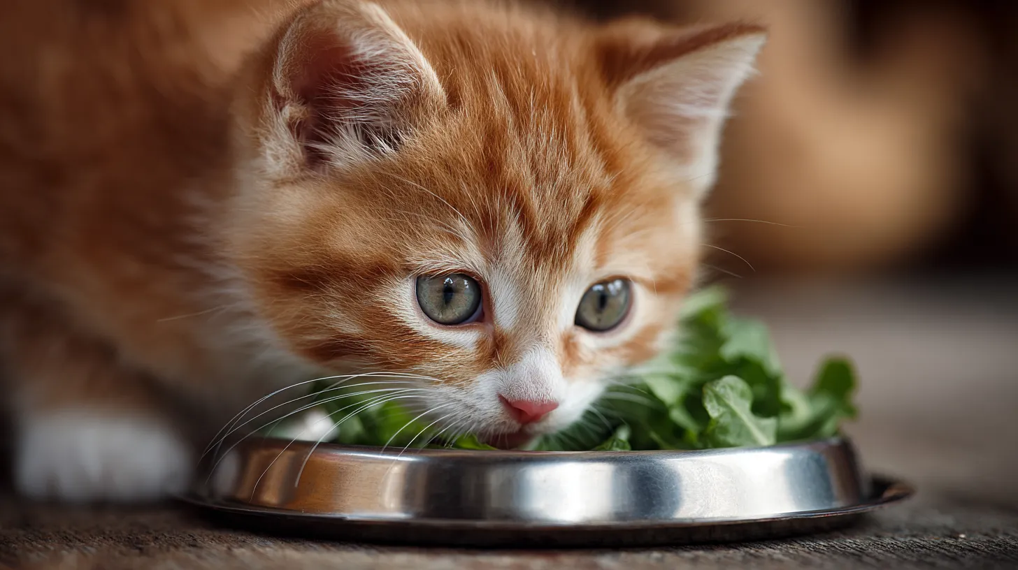 Healthy kitten eating balanced food