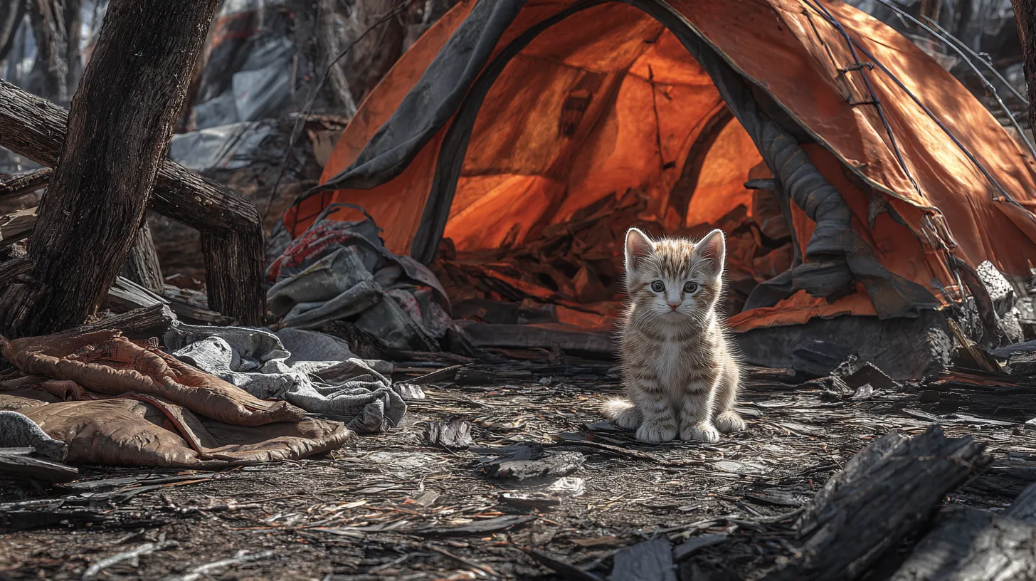 Kitten base camp setup with bed, litter box, bowls, and toys