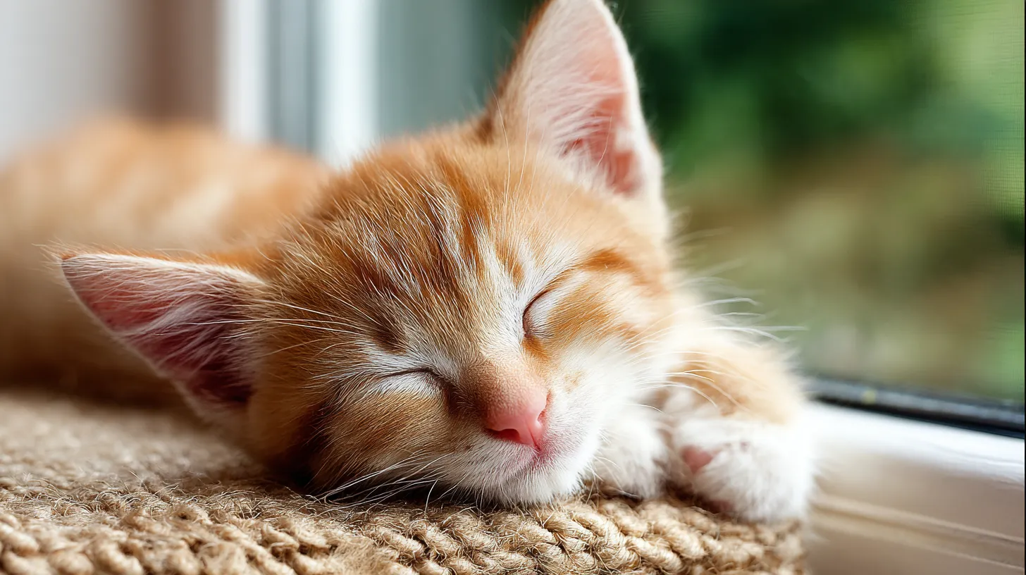 Kitten sleeping peacefully in a cozy blanket