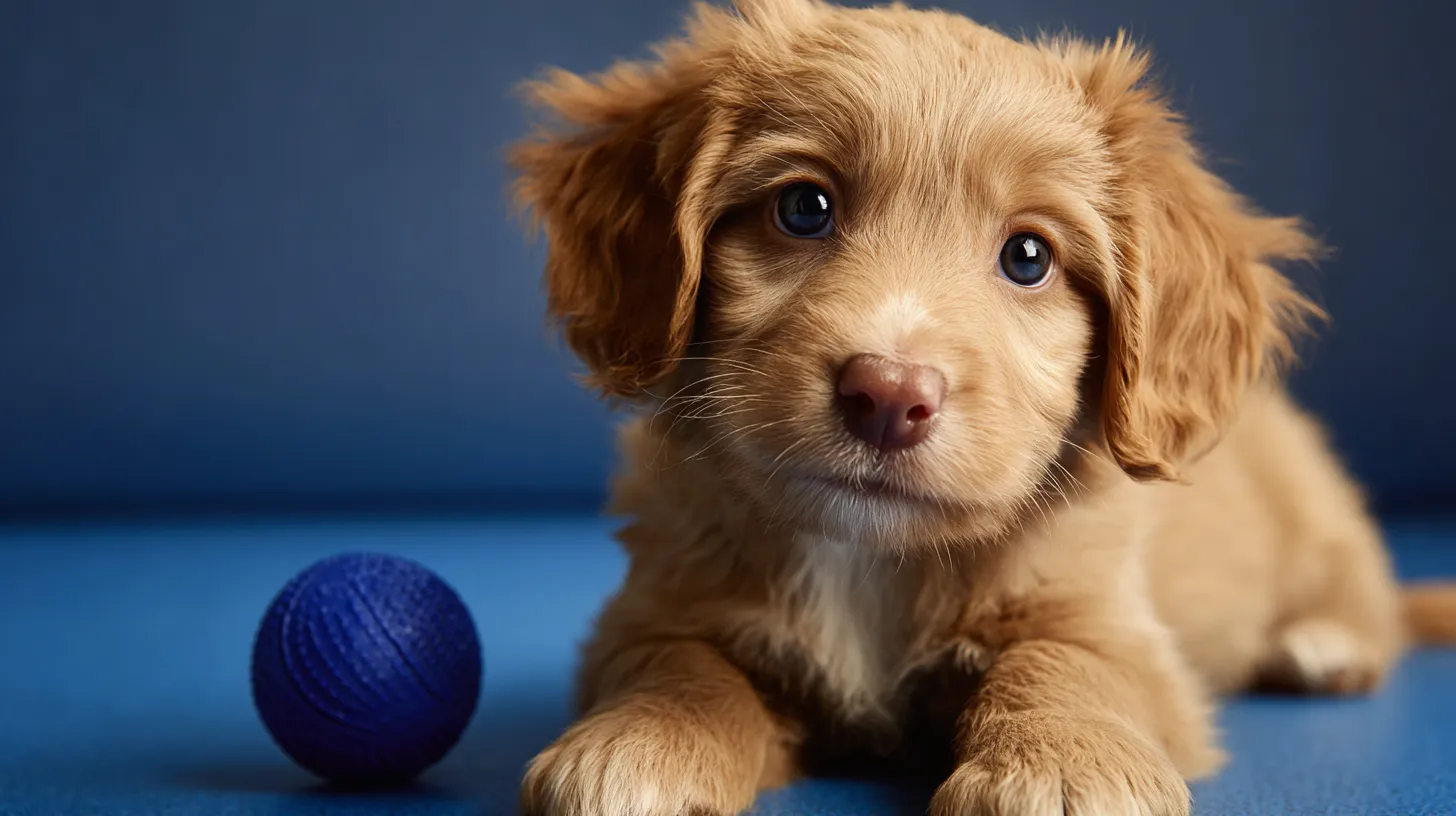 Puppy practicing sit at home with treats