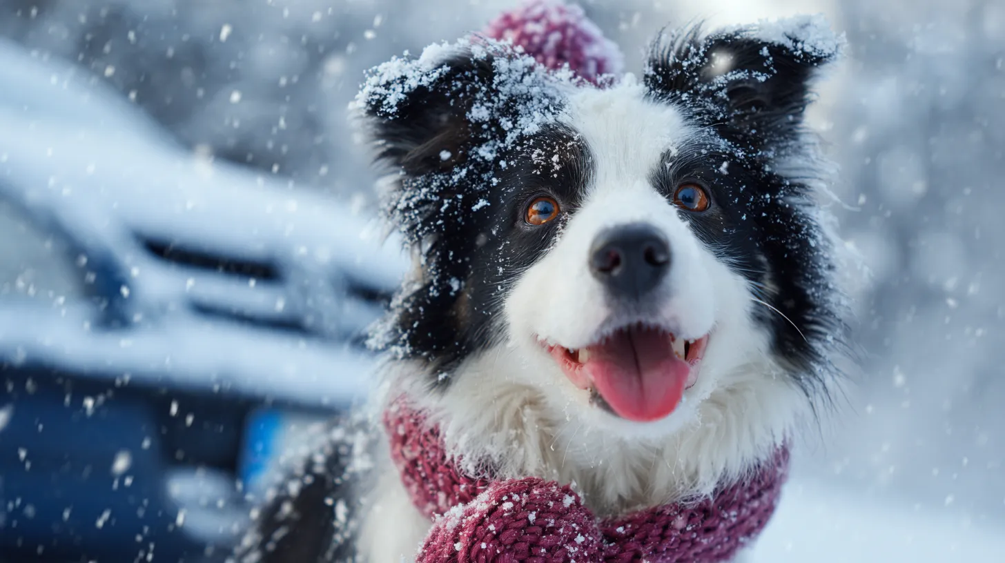 dog with jacket and cat staying warm in winter