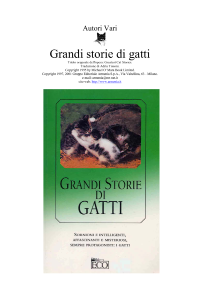 (eBook) Grandi Storie Di Gatti Vol 1° By Anonymous